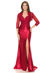 Load image into Gallery viewer, LA Merchandise LAF8175 Satin Lace Appliqué Slit Gown with Sheer Jacket Mother of the Bride Dress