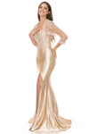 Load image into Gallery viewer, LA Merchandise LAF8175 Satin Lace Appliqué Slit Gown with Sheer Jacket Mother of the Bride Dress
