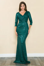 Load image into Gallery viewer, LA Merchandise LAF8186 Sequin 3/4 Sleeve Evening Gown V-neck Flattering Fit for Mother Of The Bride Dress