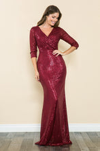 Load image into Gallery viewer, LA Merchandise LAF8186 Sequin 3/4 Sleeve Evening Gown V-neck Flattering Fit for Mother Of The Bride Dress