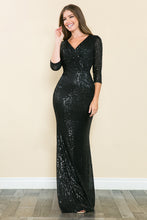 Load image into Gallery viewer, LA Merchandise LAF8186 Sequin 3/4 Sleeve Evening Gown V-neck Flattering Fit for Mother Of The Bride Dress