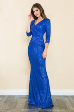 Load image into Gallery viewer, LA Merchandise LAF8186 Sequin 3/4 Sleeve Evening Gown V-neck Flattering Fit for Mother Of The Bride Dress