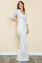 Load image into Gallery viewer, LA Merchandise LAF8186 Sequin 3/4 Sleeve Evening Gown V-neck Flattering Fit for Mother Of The Bride Dress