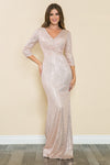 Load image into Gallery viewer, LA Merchandise LAF8186 Sequin 3/4 Sleeve Evening Gown V-neck Flattering Fit for Mother Of The Bride Dress