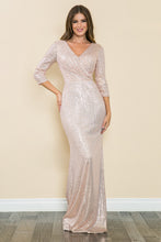 Load image into Gallery viewer, LA Merchandise LAF8186 Sequin 3/4 Sleeve Evening Gown V-neck Flattering Fit for Mother Of The Bride Dress