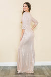 Load image into Gallery viewer, LA Merchandise LAF8186 Sequin 3/4 Sleeve Evening Gown V-neck Flattering Fit for Mother Of The Bride Dress
