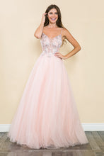 Load image into Gallery viewer, LA Merchandise LAF8182 Sheer Bodice &amp; Floral Appliques Spaghetti Strap Tulle Dress