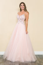 Load image into Gallery viewer, LA Merchandise LAF8182 Sheer Bodice &amp; Floral Appliques Spaghetti Strap Tulle Dress