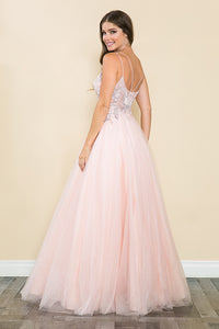 LA Merchandise LAF8182 Sheer Bodice & Floral Appliques Spaghetti Strap Tulle Dress