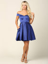 Cargar imagen en el visor de la galería, LAV3431 Wholesale Off-Shoulder Satin Short Homecoming Dress with Pockets &amp; Lace-Up Corset Back - Royal - Cocktail Dress LAV