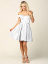 Cargar imagen en el visor de la galería, LAV3431 Wholesale Off-Shoulder Satin Short Homecoming Dress with Pockets &amp; Lace-Up Corset Back - Silver - Cocktail Dress LAV