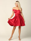 Cargar imagen en el visor de la galería, LAV3431 Wholesale Off-Shoulder Satin Short Homecoming Dress with Pockets &amp; Lace-Up Corset Back - Red - Cocktail Dress LAV