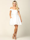 Cargar imagen en el visor de la galería, LAV3431 Wholesale Off-Shoulder Satin Short Homecoming Dress with Pockets &amp; Lace-Up Corset Back - White - Cocktail Dress LAV