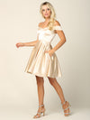Cargar imagen en el visor de la galería, LAV3431 Wholesale Off-Shoulder Satin Short Homecoming Dress with Pockets &amp; Lace-Up Corset Back - Champagne - Cocktail Dress LAV