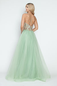 LA Merchandise LAF8236 Sequin Bodice Tulle Spaghetti Straps Glitter Prom Dress