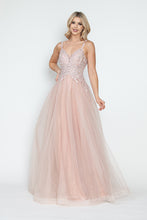 Load image into Gallery viewer, LA Merchandise LAF8319 Glitter Tulle A-Line Gown with Leaf Appliqué Bodice &amp; Spaghetti Straps