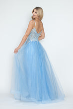 Load image into Gallery viewer, LA Merchandise LAF8319 Glitter Tulle A-Line Gown with Leaf Appliqué Bodice &amp; Spaghetti Straps