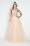 Load image into Gallery viewer, LA Merchandise LAF8319 Glitter Tulle A-Line Gown with Leaf Appliqué Bodice &amp; Spaghetti Straps - CHAMPAGNE GOLD - Dress LAF