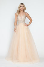 Load image into Gallery viewer, LA Merchandise LAF8319 Glitter Tulle A-Line Gown with Leaf Appliqué Bodice &amp; Spaghetti Straps