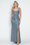 Load image into Gallery viewer, Sleeveless Glitter Knit Gown with Sweetheart Neckline Side Slit &amp; Lace-Up Back for Formal Events By LAF5315 - DENIM BLUE - Dress LAF