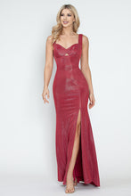 Load image into Gallery viewer, Sleeveless Glitter Knit Gown with Sweetheart Neckline Side Slit &amp; Lace-Up Back for Formal Events By LAF5315