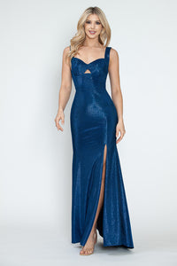 Sleeveless Glitter Knit Gown with Sweetheart Neckline Side Slit & Lace-Up Back for Formal Events By LAF5315