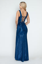 Load image into Gallery viewer, Sleeveless Glitter Knit Gown with Sweetheart Neckline Side Slit &amp; Lace-Up Back for Formal Events By LAF5315