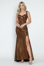 Load image into Gallery viewer, Sleeveless Glitter Knit Gown with Sweetheart Neckline Side Slit &amp; Lace-Up Back for Formal Events By LAF5315