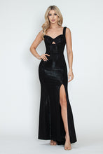 Load image into Gallery viewer, Sleeveless Glitter Knit Gown with Sweetheart Neckline Side Slit &amp; Lace-Up Back for Formal Events By LAF5315
