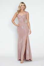Load image into Gallery viewer, Sleeveless Glitter Knit Gown with Sweetheart Neckline Side Slit &amp; Lace-Up Back for Formal Events By LAF5315