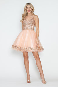 LA Merchandise LAF8238 Sequin Bodice Tulle Short Party Dress V-Neck Spaghetti Straps HOCO Dress