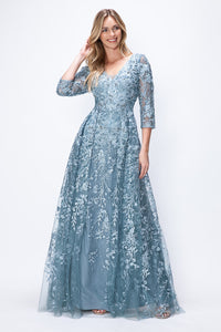 LA Merchandise LAF8356 3/4 Sleeve Embroidered A-Line Gown Mother of the Bride Dress