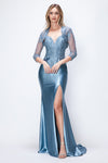 Load image into Gallery viewer, LA Merchandise LAF8175 Satin Lace Appliqué Slit Gown with Sheer Jacket Mother of the Bride Dress