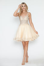 Load image into Gallery viewer, LA Merchandise LAF8234 Glitter Embroidered Short A-Line Party Dress with V-Neck and Illusion Bodice