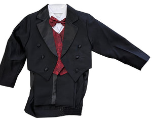 LA Merchandise LA8214 5 piece boys tuxedo with tail & color vest & bow