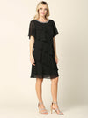 Load image into Gallery viewer, Wholesale Layered Chiffon Cocktail Dress with Flutter Sleeves &amp; Beaded Neckline by LAV3361 - Black - Mother of the Bride Dresses LAV