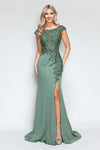 Load image into Gallery viewer, Wholesale Formal Dress Boat Neck Cap Sleeve Sheath Gown By LAF8343 - SAGE - Dress LAF