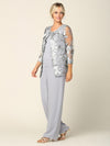Load image into Gallery viewer, LA Merchandise LAV3426 3-Piece Mother of the Bride Pantsuit with Sheer Floral Jacket Elegant Evening Set