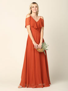 Wholesale Cold Shoulder Ruffle Chiffon Bridesmaid Dress By LAV3263