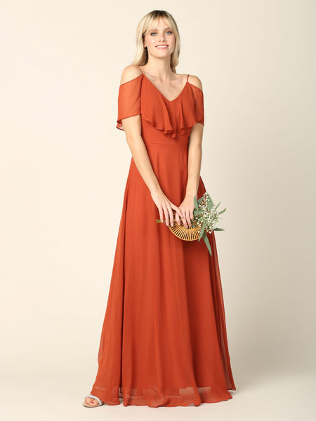 Wholesale Cold Shoulder Ruffle Chiffon Bridesmaid Dress By LAV3263