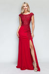 Load image into Gallery viewer, Wholesale Formal Dress Boat Neck Cap Sleeve Sheath Gown By LAF8343 - RED - Dress LAF