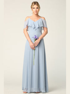 Wholesale Cold Shoulder Ruffle Chiffon Bridesmaid Dress By LAV3263