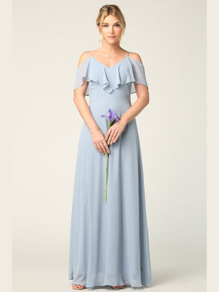 Wholesale Cold Shoulder Ruffle Chiffon Bridesmaid Dress By LAV3263