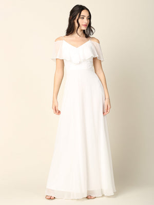 Wholesale Cold Shoulder Chiffon A-Line Wedding Dress in Off-White By LAV3263