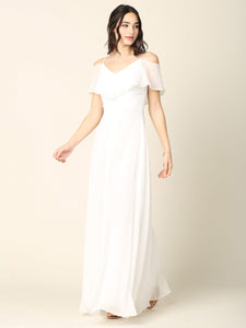 Wholesale Cold Shoulder Chiffon A-Line Wedding Dress in Off-White By LAV3263