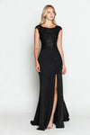 Load image into Gallery viewer, Wholesale Formal Dress Boat Neck Cap Sleeve Sheath Gown By LAF8343 - BLACK - Dress LAF