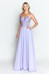 LA Merchandise LAF8185 Lace Appliqué Spaghetti Strap A-Line Gown Formal Prom & Evening Dress