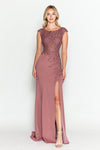 Load image into Gallery viewer, Wholesale Formal Dress Boat Neck Cap Sleeve Sheath Gown By LAF8343 - DARK MAUVE - Dress LAF