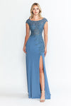 Load image into Gallery viewer, Wholesale Formal Dress Boat Neck Cap Sleeve Sheath Gown By LAF8343 - DENIM BLUE - Dress LAF