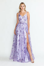 Load image into Gallery viewer, LA Merchandise LAF8235 Glitter Floral A-Line Evening Gown with Slit–Spaghetti Straps &amp; Sweetheart Neckline